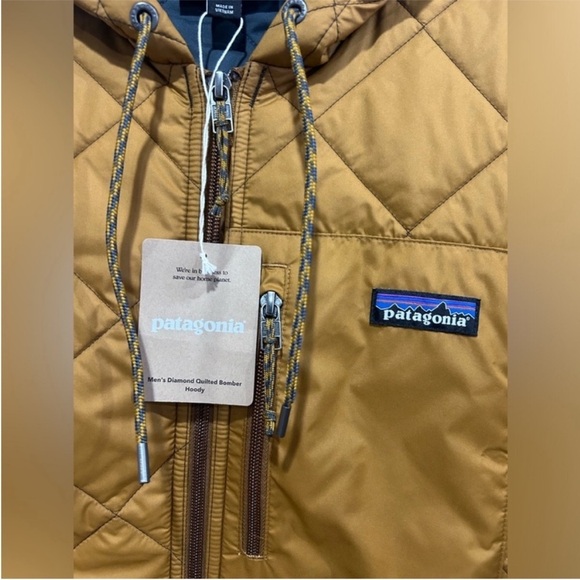 Patagonia Men's Medium Diamond Quilted Bomber Hooded Jacket Shelter Brown NWT - Picture 6 of 10